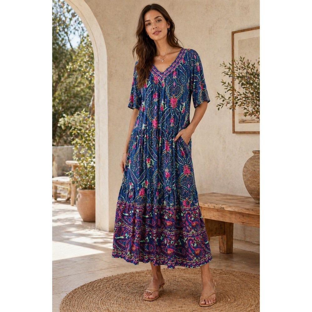 VTG 80s Sabrina by Mervyns Sz M Paisley  House Dress Tiered Prairie Peasant EE58